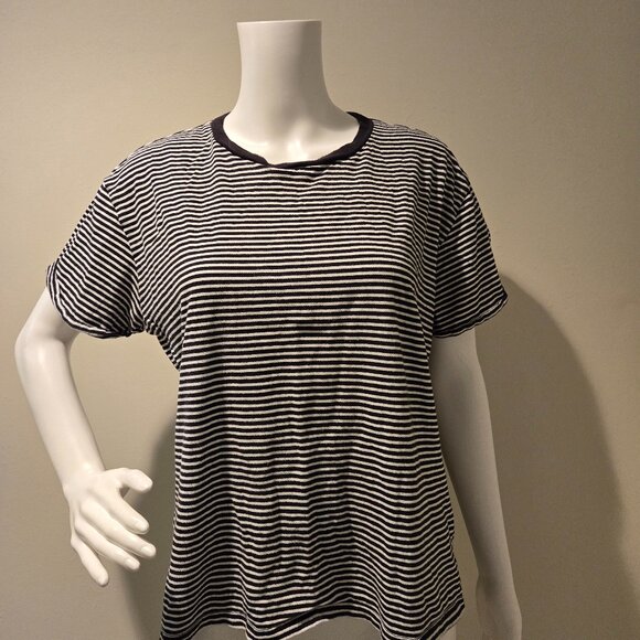 Frame Slouchy Crewneck T-Shirt Black White Stripe L - Picture 1 of 5